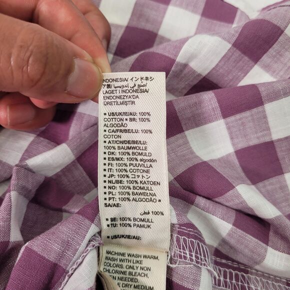 GoodThreads Women Washed Cotton Short-Sleeve Shirt Purple/White Gingham Large - Picture 10 of 12